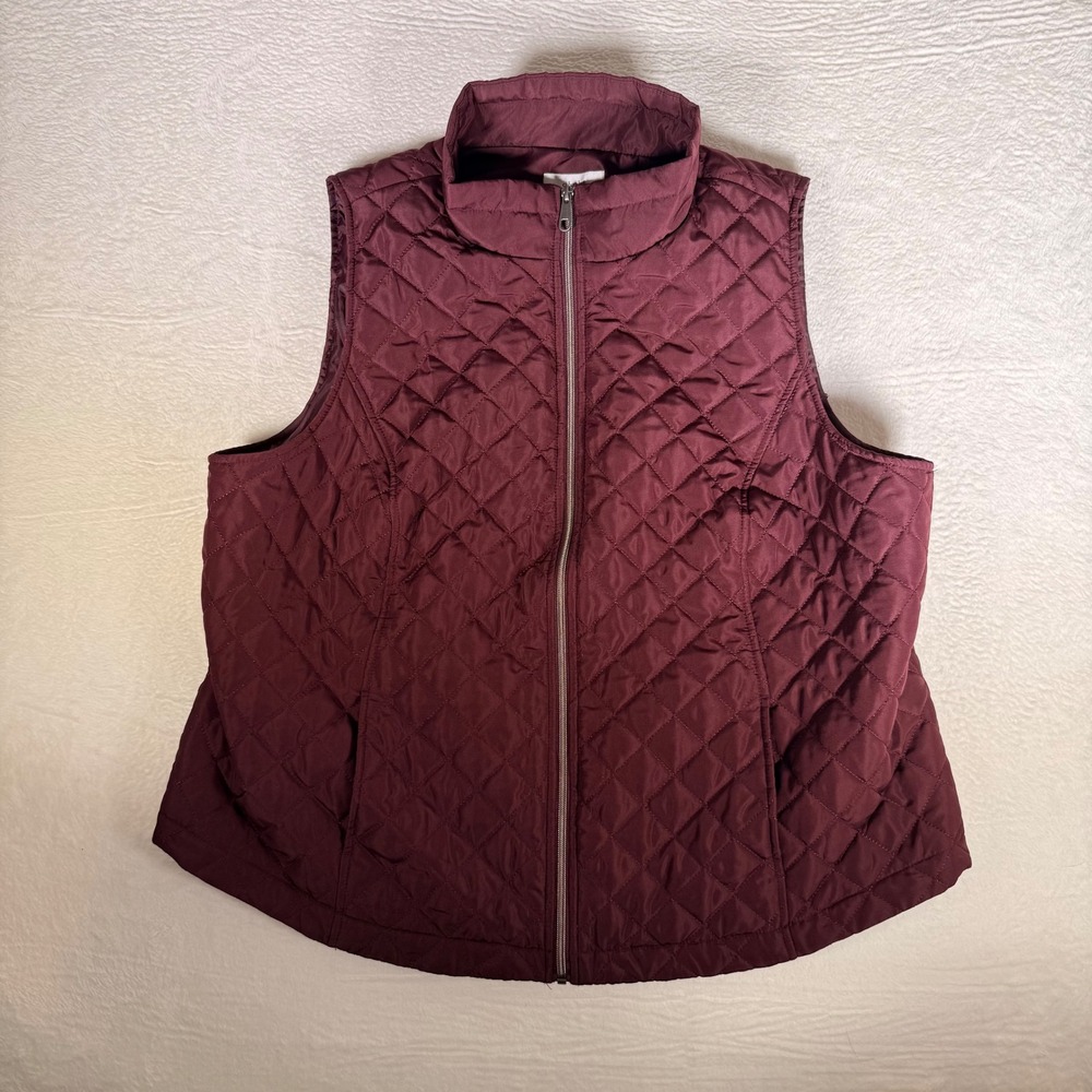 CJ Banks Burgundy Quilted Zip Up Vest Women's Size 2X Lightweight Puffer NWT‎